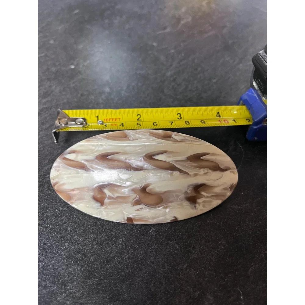 Vintage Made in‎ France Marbled Cream Brown Oval Hair Barrette Clip 3.75 Inch
